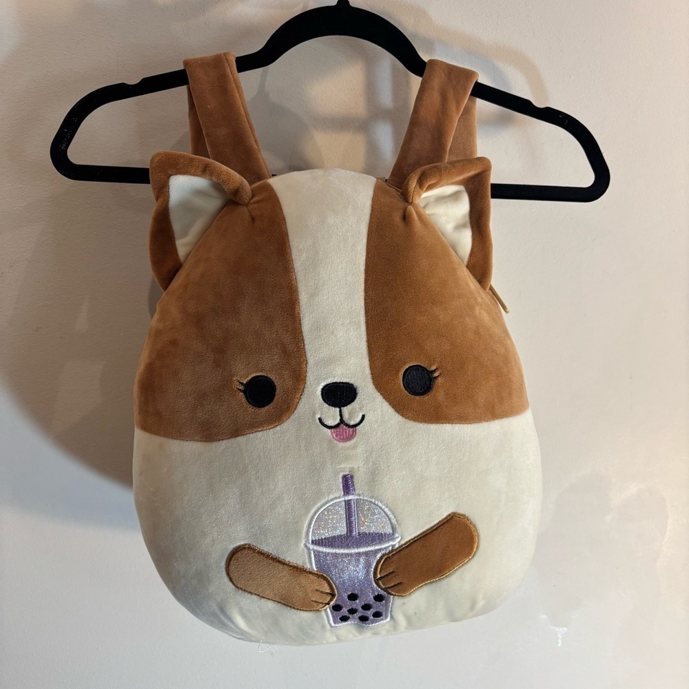 SQUISHMALLOWS Regina Corgie Brown and Cream Puffry Backpack Adjustable Straps